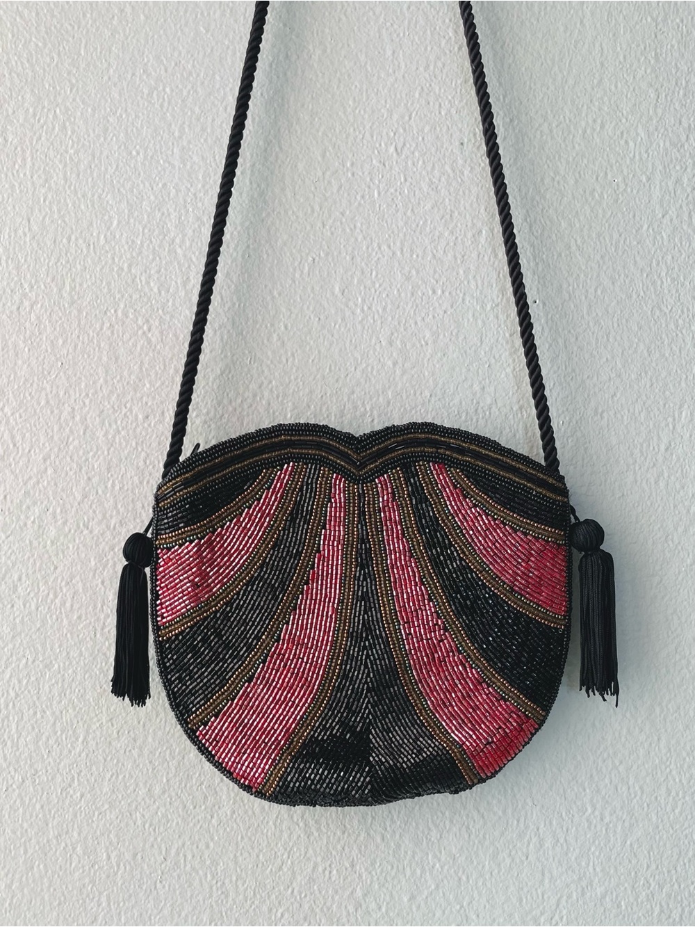 Ann Green | Vintage 80s 90s Beaded Crossbody Shoulder Bag Purse w/ Tassels